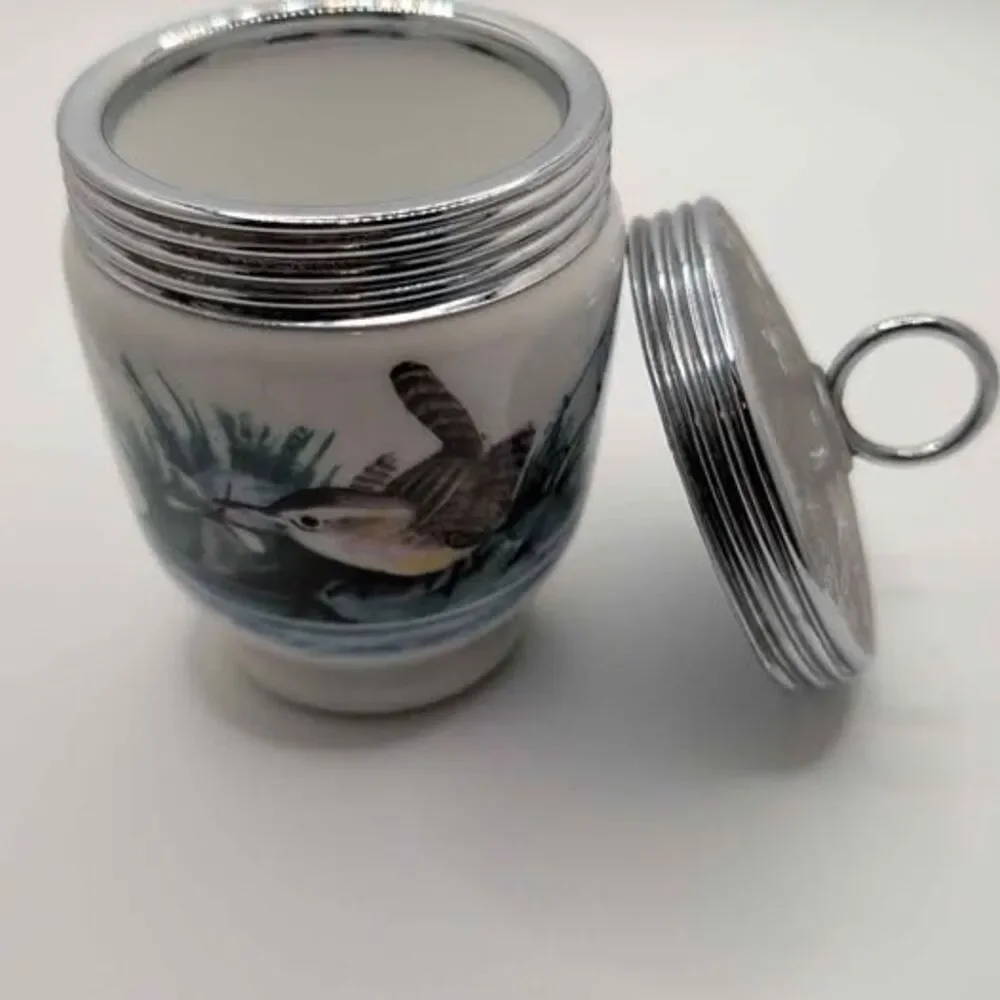 Vtg Royal Worcester Birds Porcelain Egg Coddler W/lid Wren & Finches
